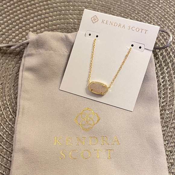 Kendra Scott Elisa 20” Gold Pendant Necklace Iridescent Drusy - Picture 2 of 4